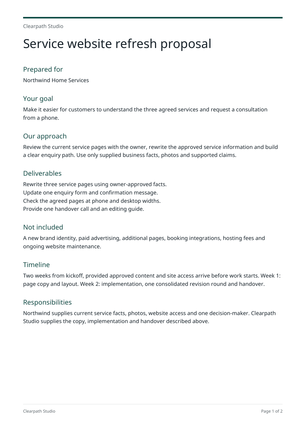 Service website refresh proposal