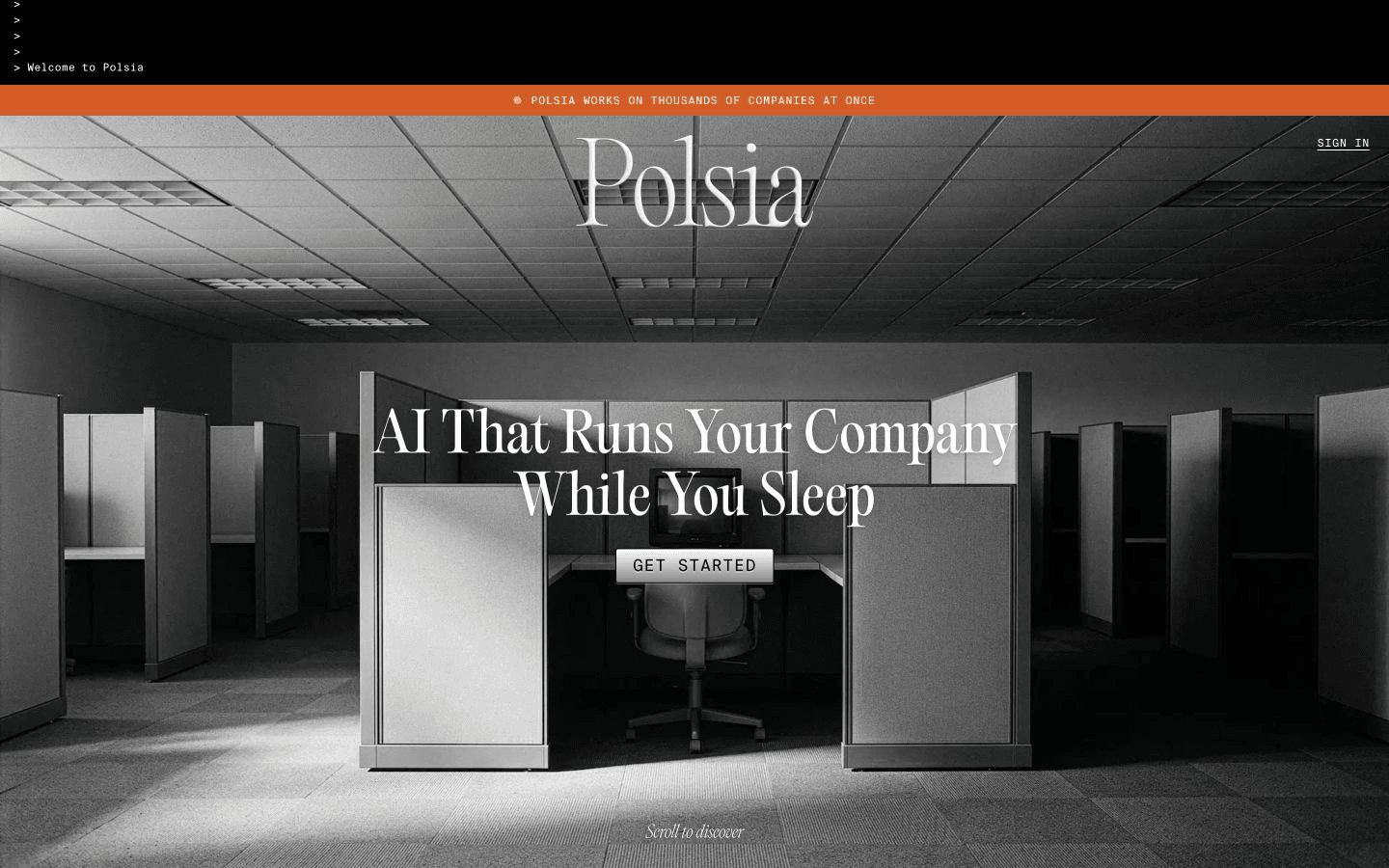 Polsia homepage presenting an AI that runs a company while its founder sleeps